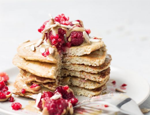 stack of pancakes with berries