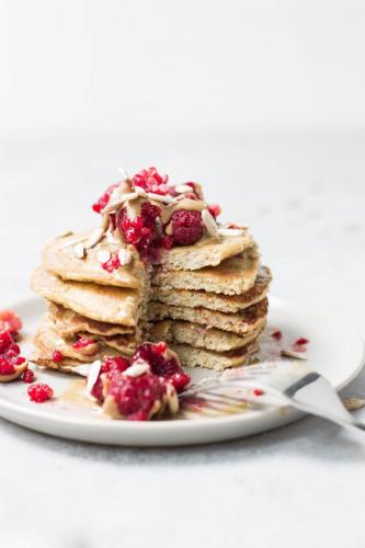 stack of pancakes with berries